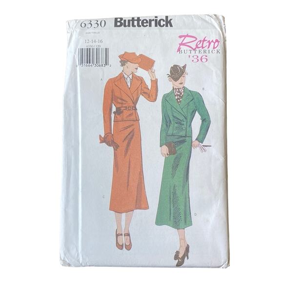BUTTERICK Pattern 6330 Vintage 1936 Jacket Skirt Size 12-16 Sewing Pattern UNCUT - Picture 1 of 4